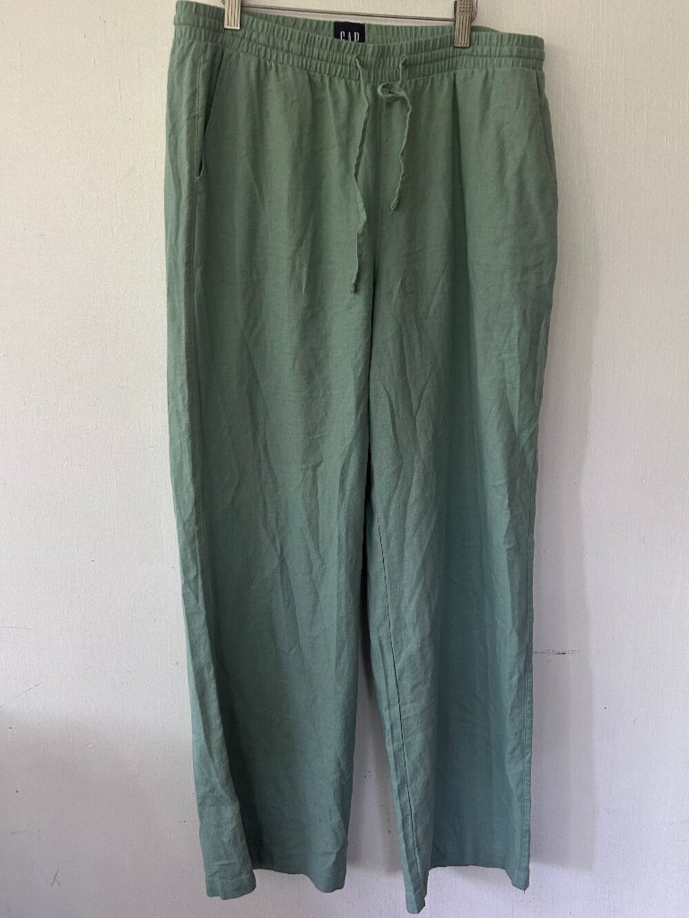 Gap Linen Blend Green Pants Womens Medium Tie Waist Pockets Cottage Quiet Luxury